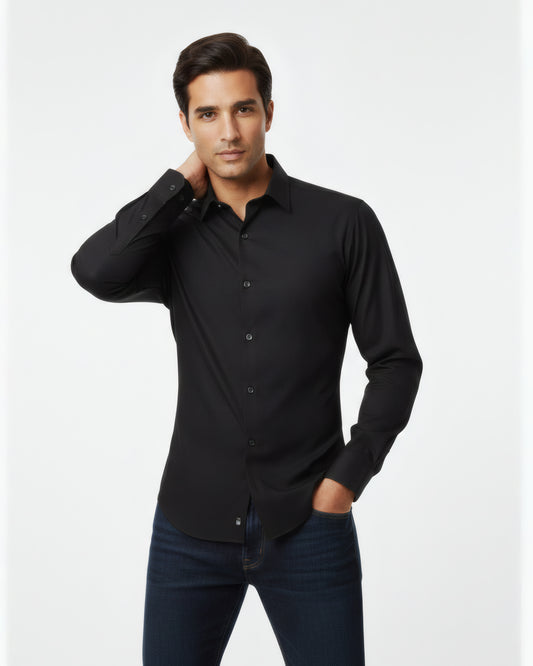 Men's Deluxe Black Dress Shirt – High Quality Imported Fabric, Office & Party Wear Formal Shirt