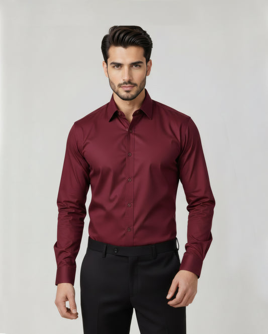 Men's Deluxe Maroon Dress Shirt – High Quality Imported Fabric, Office & Party Wear Formal Shirt