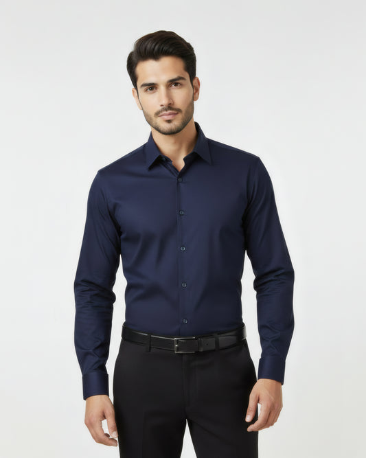 Men's Deluxe Dark Blue Dress Shirt – High Quality Imported Fabric, Office & Party Wear Formal Shirt