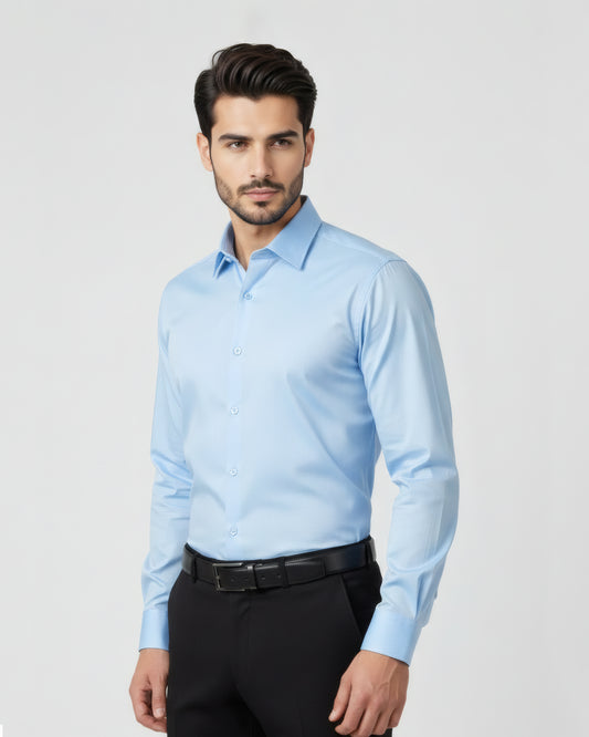 Men's Deluxe Sky Blue Dress Shirt – High Quality Imported Fabric, Office & Party Wear Formal Shirt